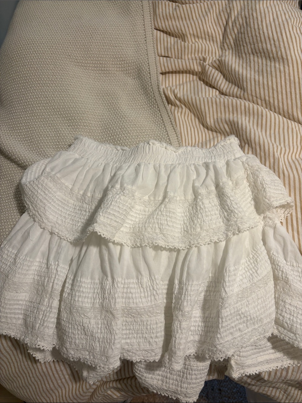 LoveShackFancy White Ruffle Tiered Mini Skirt